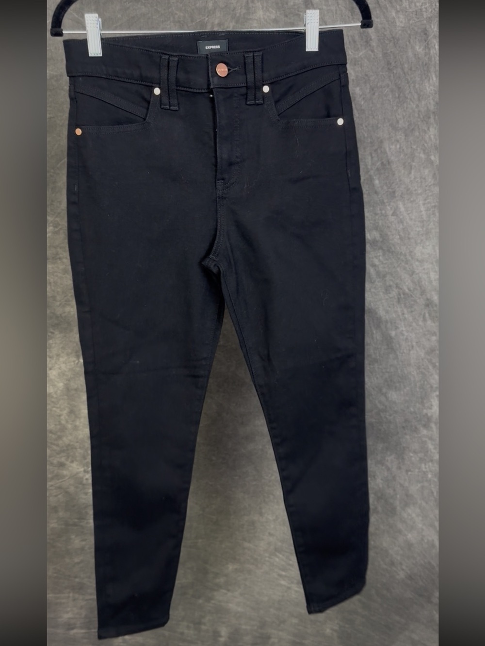 Express Black High-Rise Skinny Jeans with Copper Accents